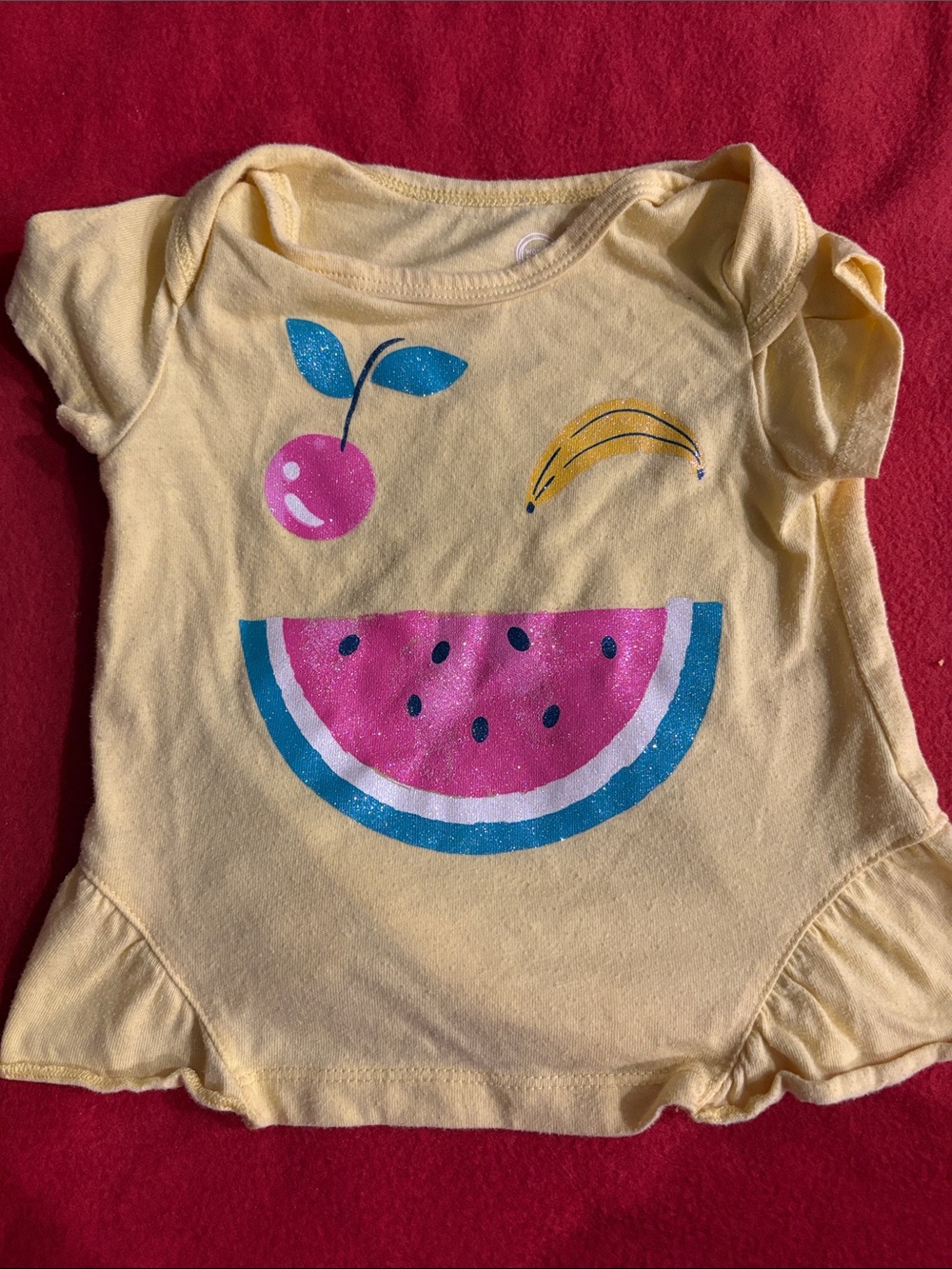 wonder nation Yellow Short Sleeve Tee with Fruit Graphic